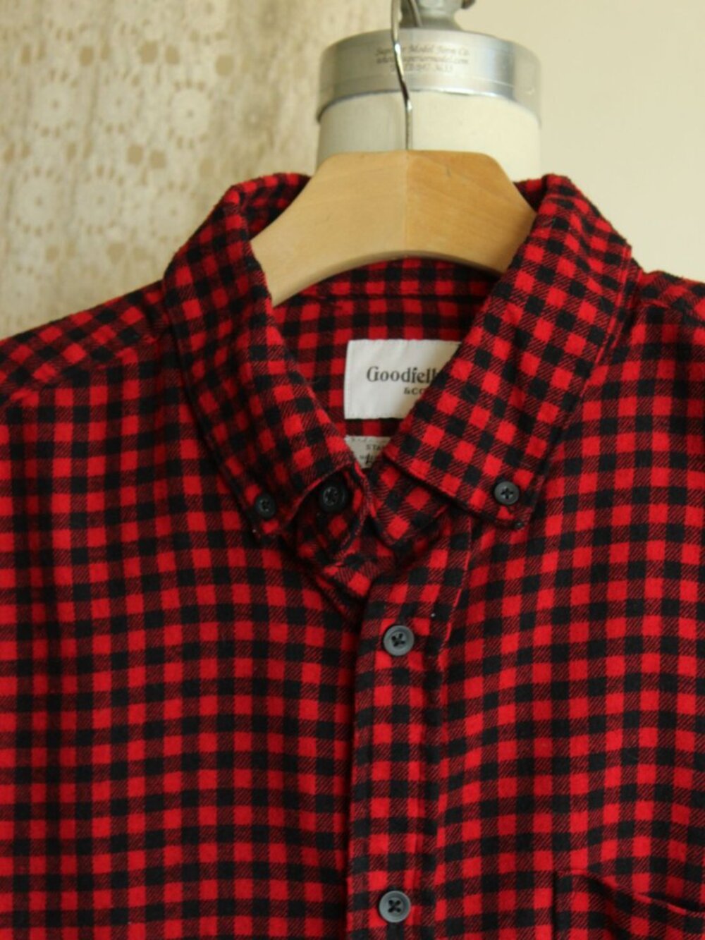 Goodfellow & Co Mens, Size L, Red & Black Plaid Button-Up Flannel Shirt - Picture 5 of 10